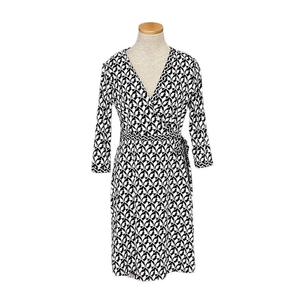 Max Studio Dress Faux Wrap Long Sleeve Midi Black White Floral Size X Small XS - Picture 1 of 15
